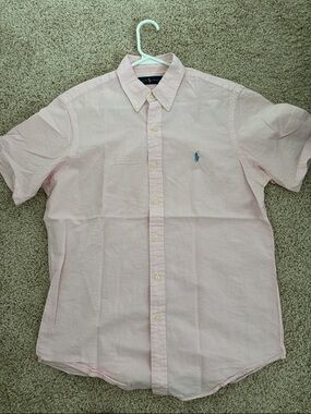 Ralph Lauren Pink Short-Sleeve Button-Down seersucker Shirt